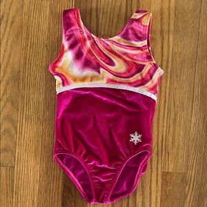 Girls Gymnast Vibrant Pink and Orange Swirl Sparkle Leotard